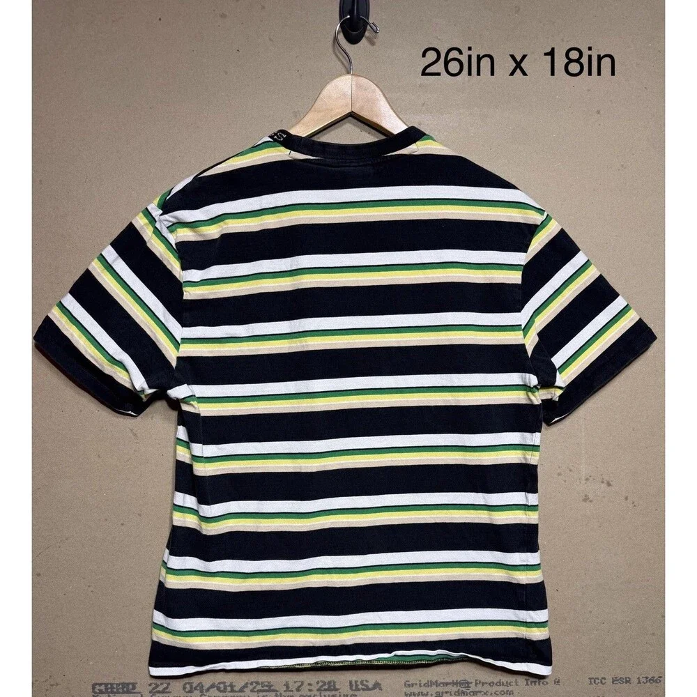 GUESS Originals Striped T-Shirt Men’s Medium Multicolor Embroidered Logo Retro - Picture 3 of 5